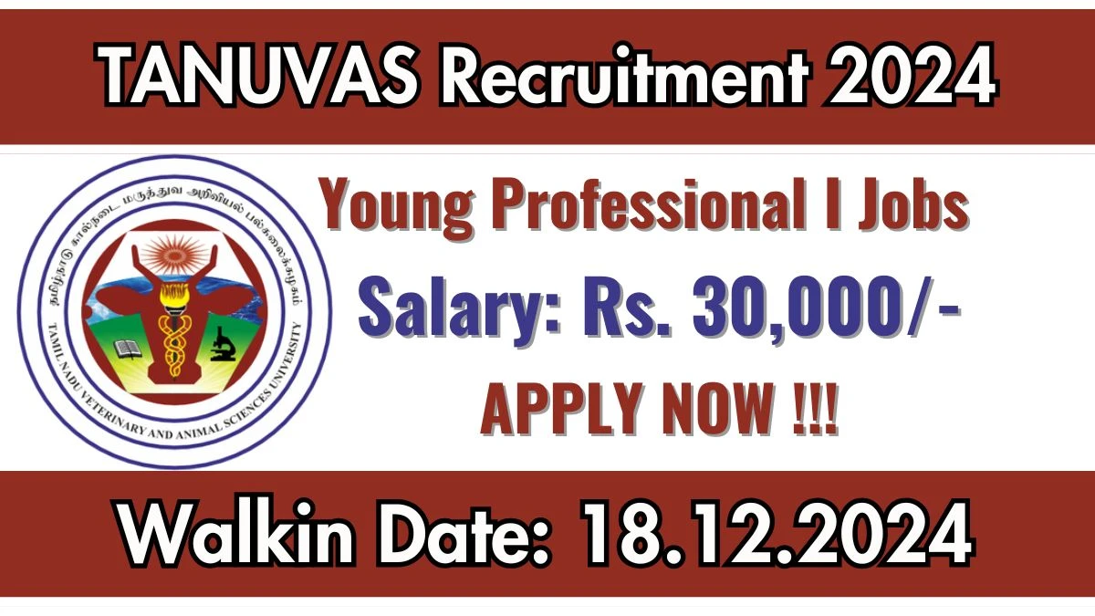 TN Govt Jobs Notifications 2024: Apply for TANUVAS Young Professional I Job Vacancy in Chennai