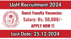 UoH Govt Jobs 2024: Guest Faculty Vacancies, MA Pass Jobs in Hyderabad