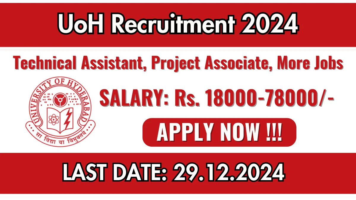 UoH Recruitment 2024 Job Notification OUT for 04 Technical Assistant, Project Associate, More Posts