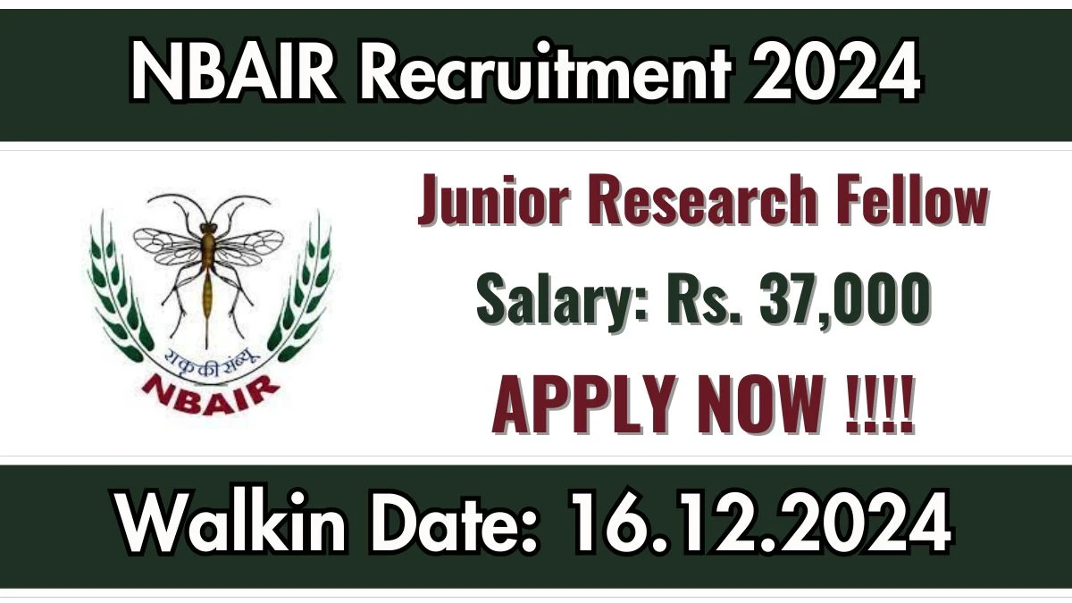 WalkIn Interview! NBAIR Recruitment 2024 Salary Upto Rs. 37,000 Apply for Junior Research Fellow Posts