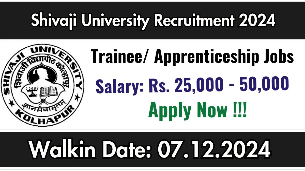 WalkIn Interview! Shivaji University Recruitment 2024 Salary Upto Rs. 50,000 Apply for Software Programmer, Trainee/ Apprenticeship Posts