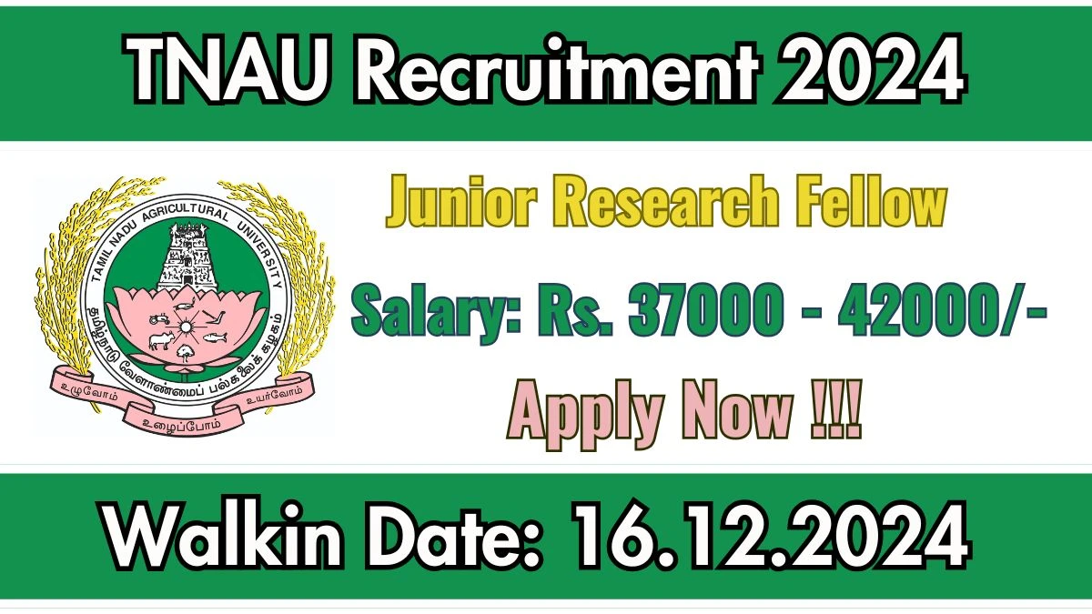 WalkIn Interview! TNAU Recruitment 2024 Salary Upto Rs. 42,000 Apply for Junior Research Fellow Posts