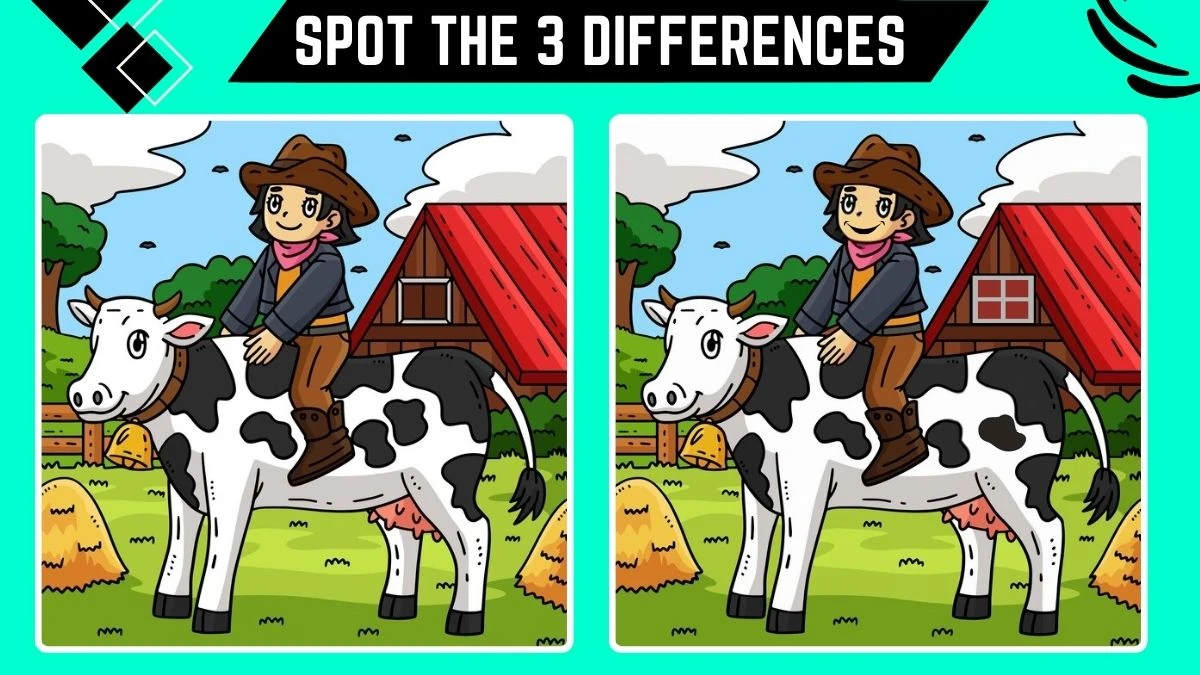 Spot the 3 Difference Game: Only Genius with Eagle Eyes Can Spot the 3 Differences in this Cow Image in 10 Secs