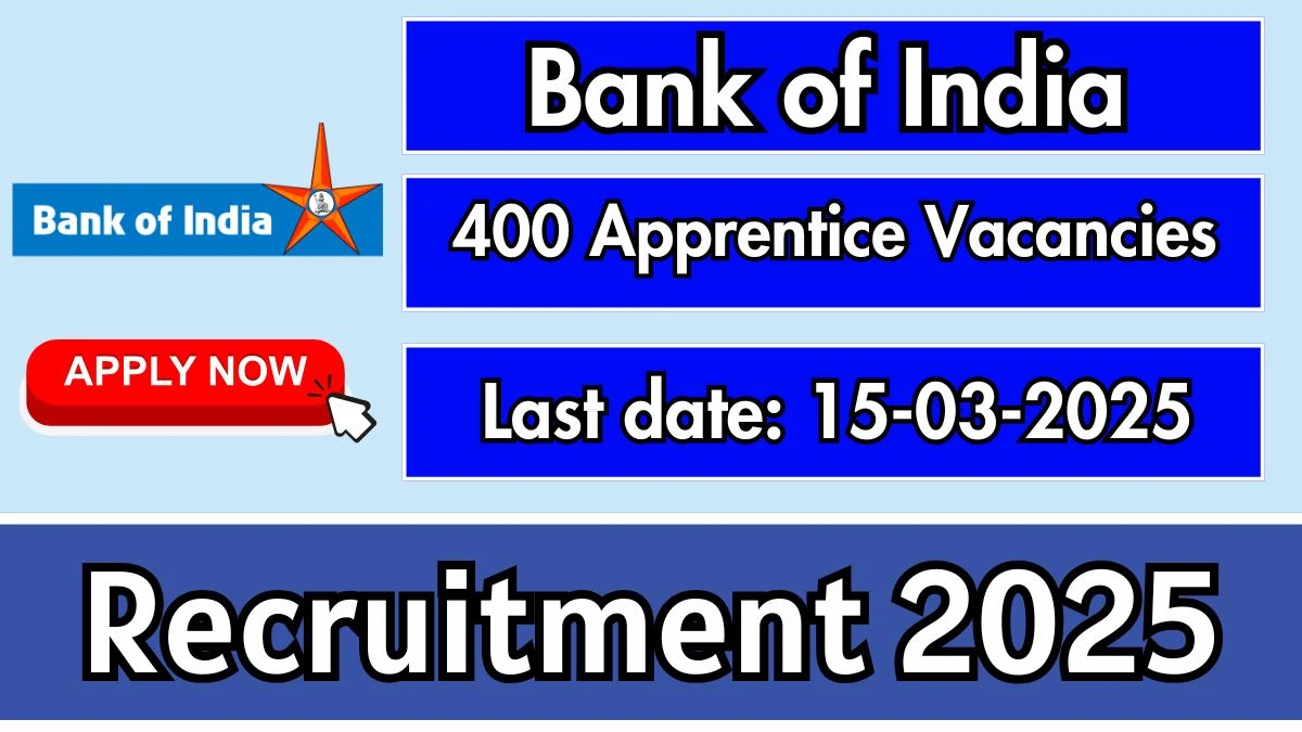 Bank of India Govt Job Vacancy 2025: 400 Apprentice Vacancies, Graduate Jobs in Across India