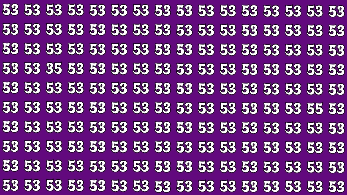 Optical Illusion: Within 5 Seconds Spot The Number 35 and 55 among 53s Optical Illusion: Within 5 Seconds Spot The Number 35 and 55 among 53s