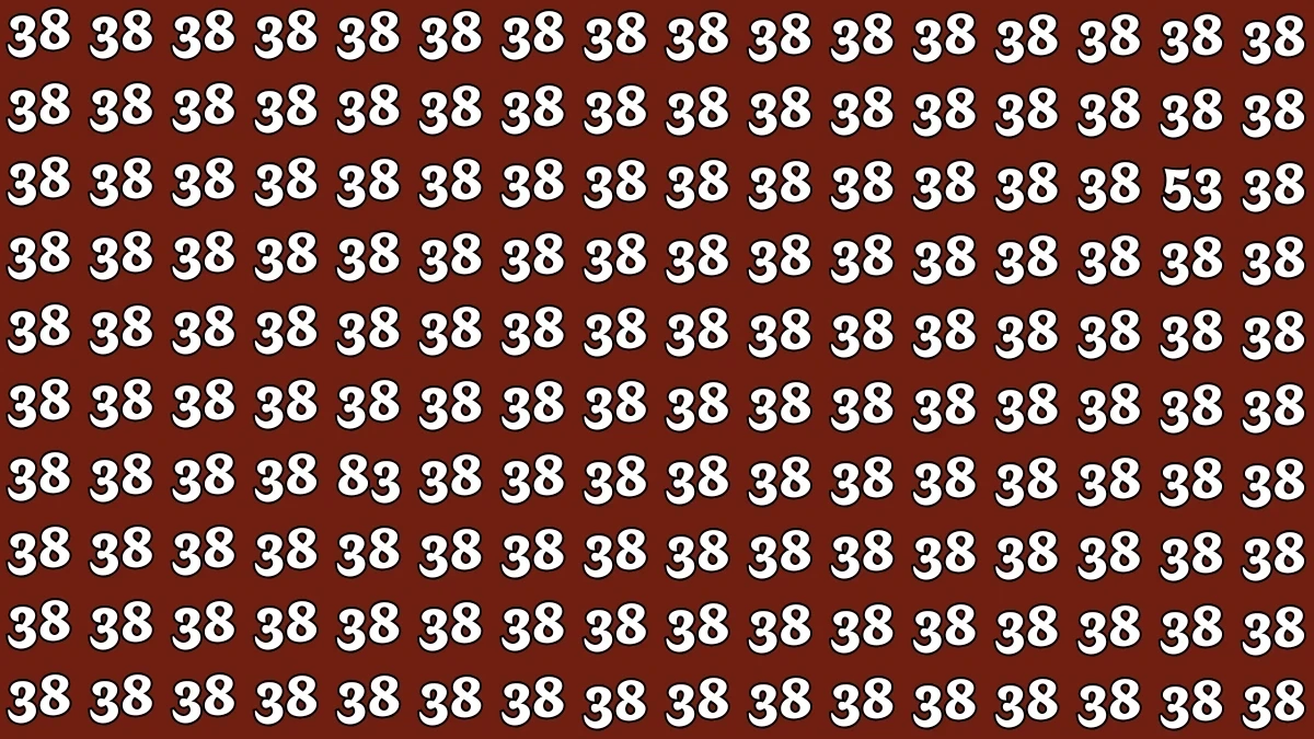 Optical Illusion: Within 5 Seconds Spot The Number 53 and 83 among 38s Optical Illusion: Within 5 Seconds Spot The Number 53 and 83 among 38s