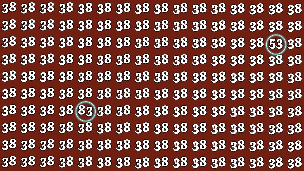 Optical Illusion: Within 5 Seconds Spot The Number 53 and 83 among 38s Optical Illusion: Within 5 Seconds Spot The Number 53 and 83 among 38s