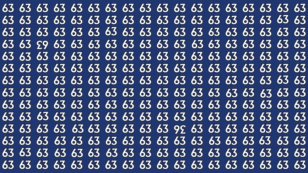 Optical Illusion: Within 6 Seconds Spot The Inverted 63 and 36 among 63s Optical Illusion: Within 6 Seconds Spot The Inverted 63 and 36 among 63s