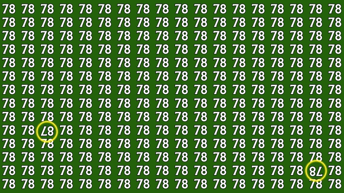 Optical Illusion: Within 8 Seconds Spot The Inverted 78 and 87 among 78s
