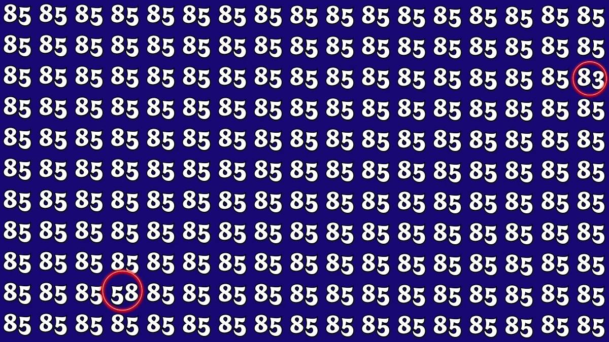 Optical Illusion: Within 8 Seconds Spot The Number 58 and 83 among 85 Optical Illusion: Within 8 Seconds Spot The Number 58 and 83 among 85
