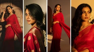 Gemini AI Photo Editor Red Saree Prompts for Girls Convert Your Selfie Into A Bollywood-Style