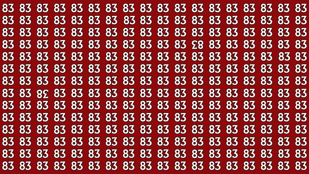Optical Illusion: Within 8 Seconds Spot The Inverted 38 and 83 among 83s Optical Illusion: Within 8 Seconds Spot The Inverted 38 and 83 among 83s