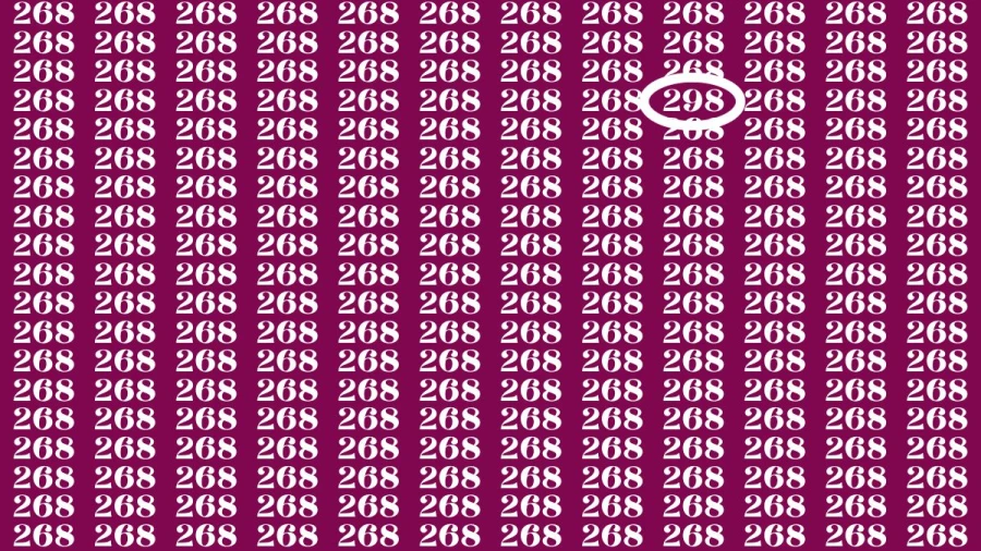 Visual Test: If you have 50/50 Vision Find the Number 298 among 268 in 11 Secs