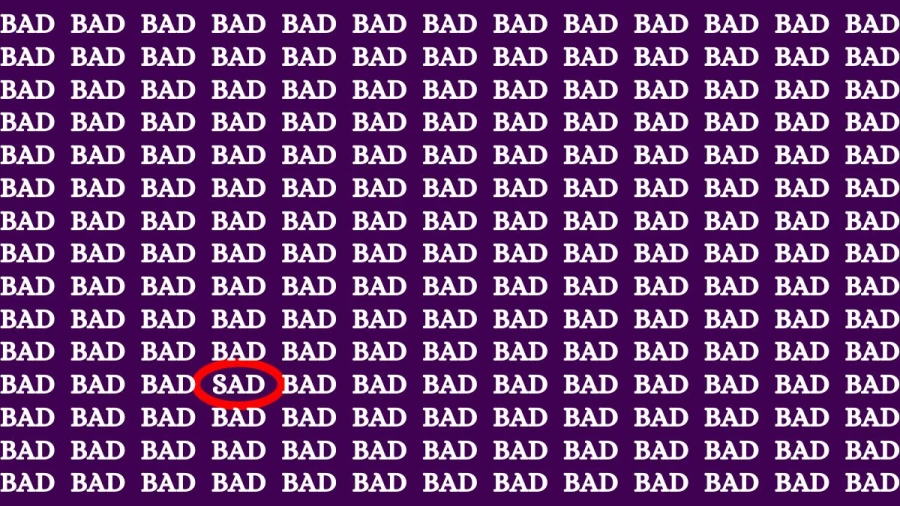 Optical Illusion: If you have Eagle Eyes find the Word Sad among Bad in 10 Secs