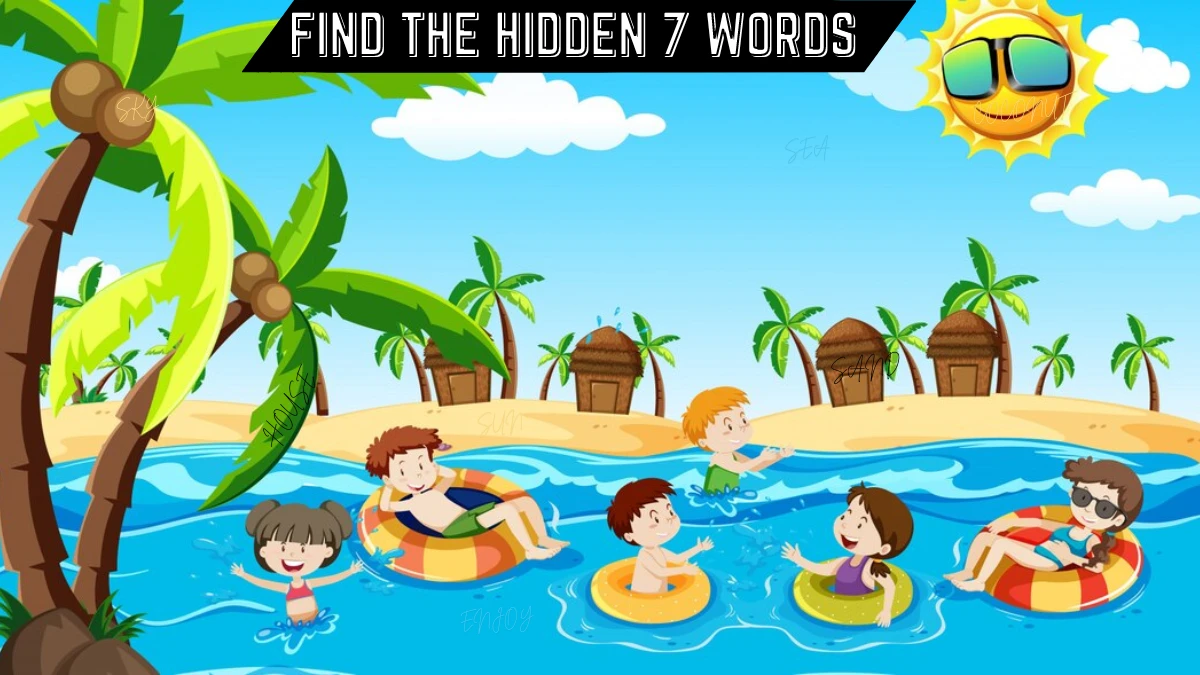 Genius IQ Test: Only 5 out of 10 can spot the 7 Hidden Words in this Beach Image in 16 Secs