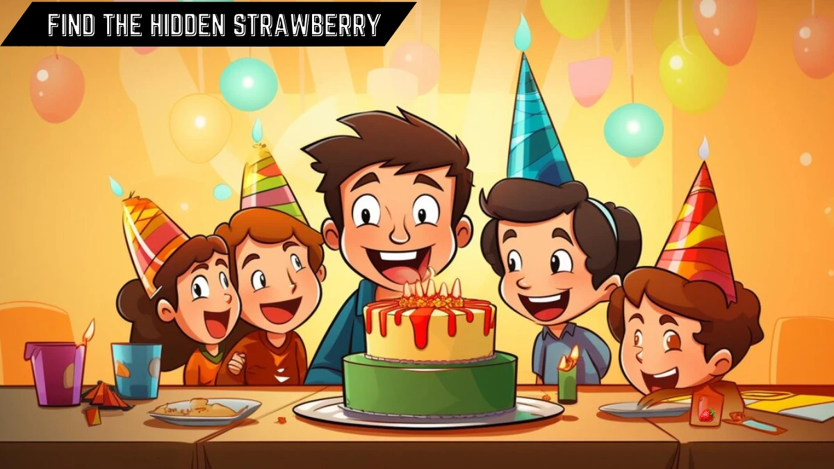 Optical Illusion Eye Test: Only 2 out of 10 people can spot the Hidden Strawberry in the Birthday Party Image in 10 Secs