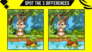 Spot the 5 Difference Picture Puzzle Game: Only Sharp Brain Can Spot the 5 Differences in this Rabbit and Turtle Image in 14 Secs