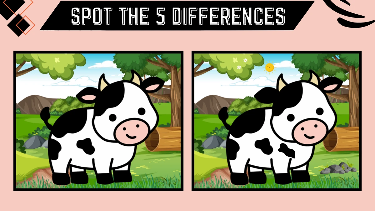 Spot the Difference Picture Puzzle Game: Only Eagle Eyes Can Spot the 5 Differences in this Cow Image in 12 Secs