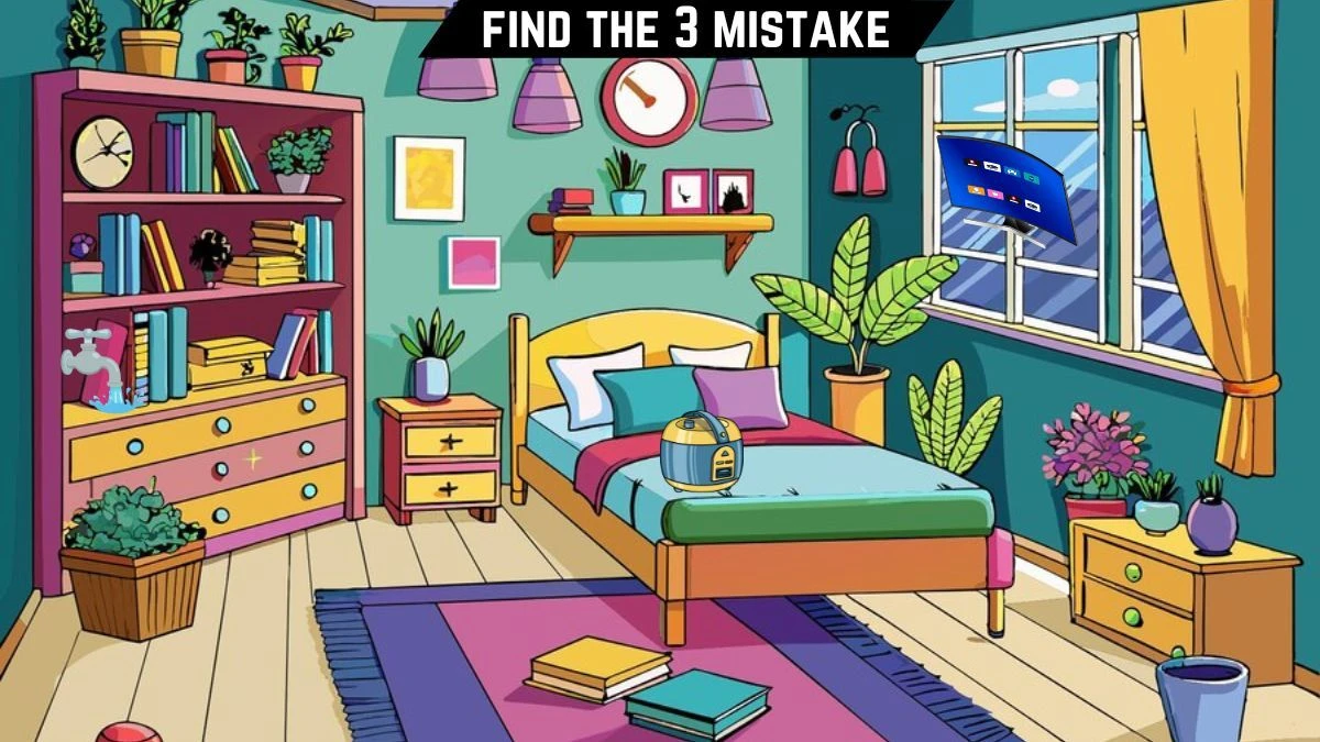 Spot the 3 Mistakes Picture Puzzle IQ Test: Only High IQ Geniuses can spot the 3 mistakes in this Bedroom Image in 12 Secs