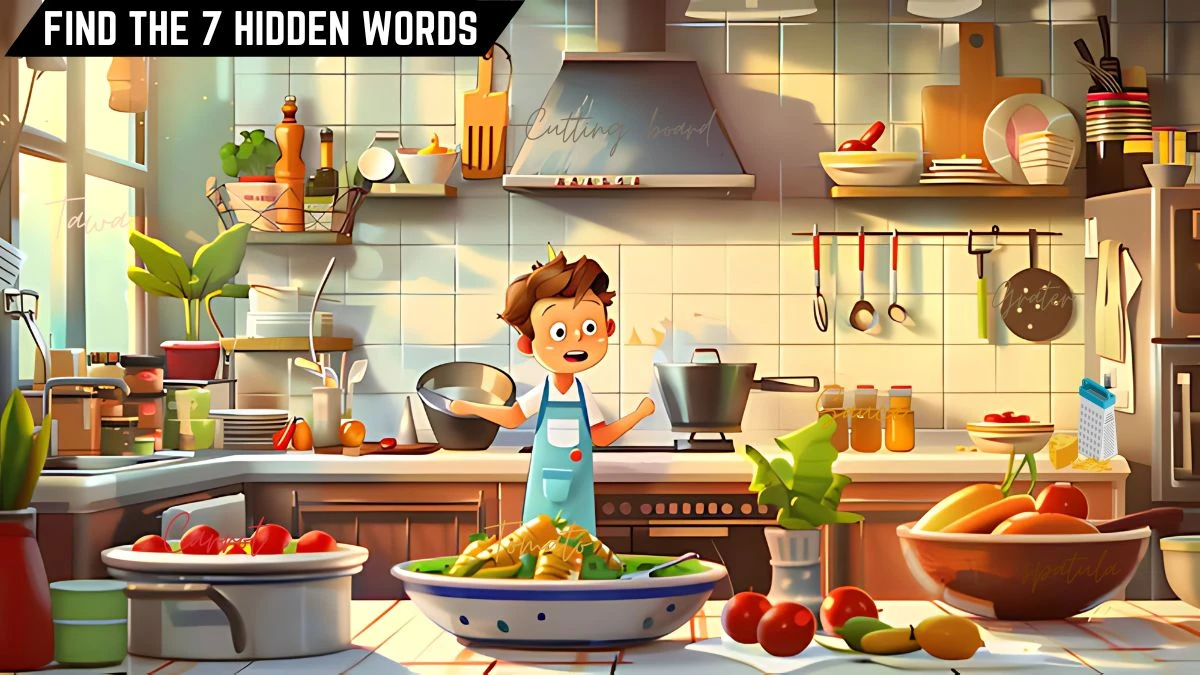 Genius IQ Test: Only 2 out of 10 people can spot the 7 Hidden Words in this Kitchen Image in 12 Secs