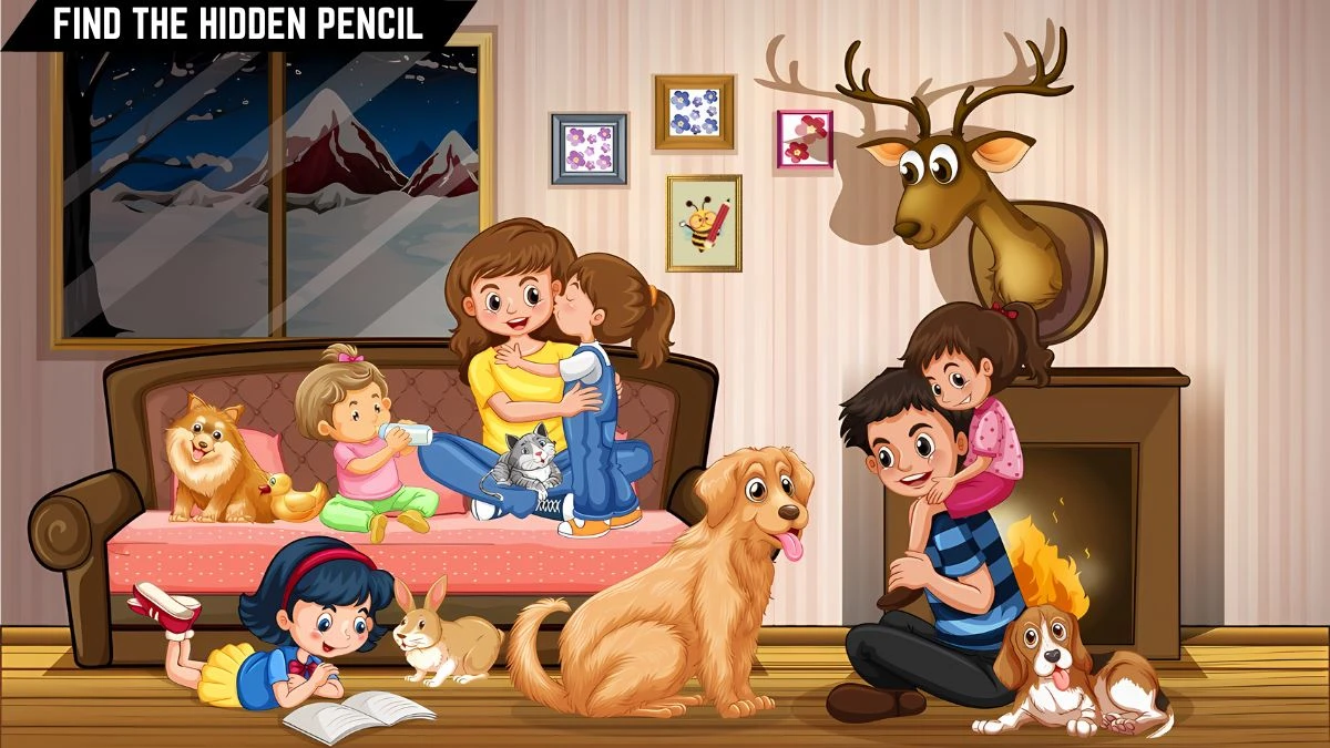 Optical Illusion Eye Test: Only excellent vision people can spot the Hidden Pencil in this family image in 10 Secs