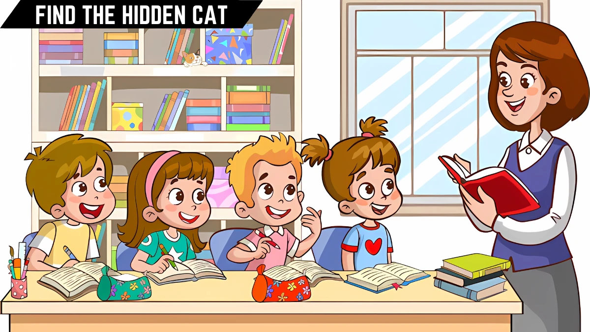 Optical Illusion Visual Test: Only the most attentive eyes Can Spot the Hidden Cat in this Classroom Image in 7 Secs