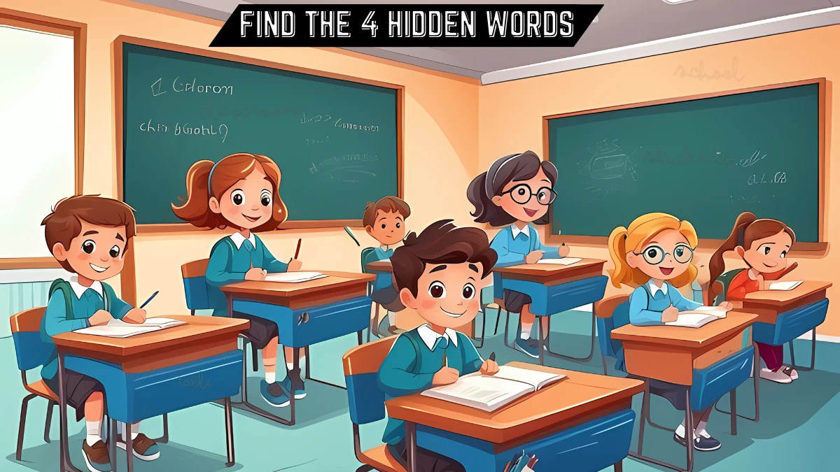 Picture Puzzle IQ Test: Only 2% of people can spot the 4 Hidden Words in this Exam Hall Image in 8 Secs