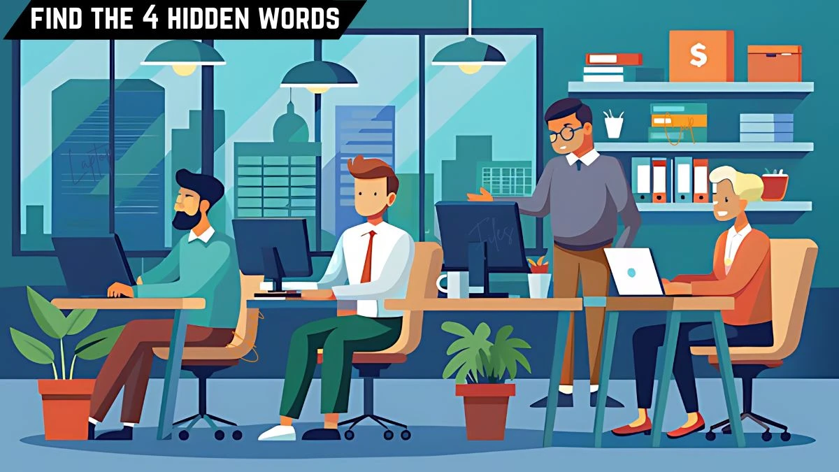 Picture Puzzle IQ Test: Only Genius Can Spot the 4 Hidden Words in this Office Image in 8 Secs