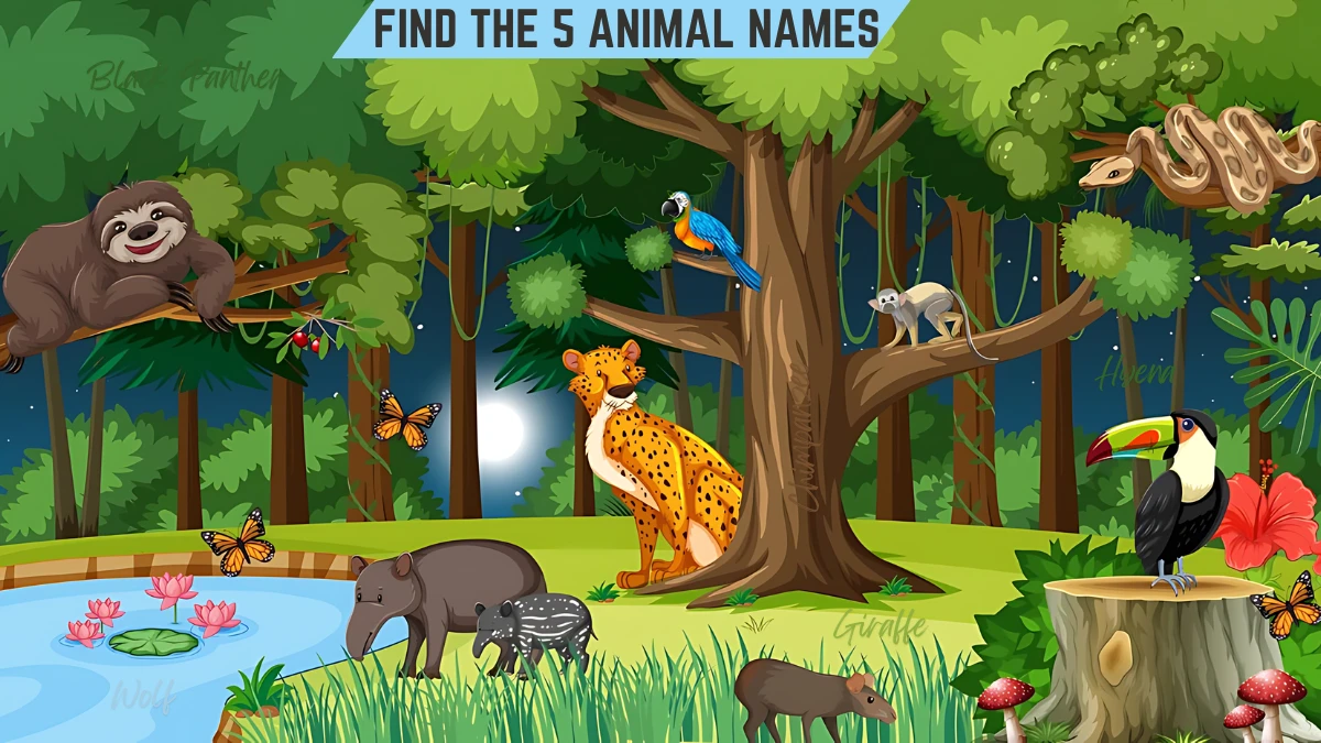 Picture Puzzle IQ Test: Only Perfect Vision People Can Spot the 5 Hidden Animal Names in this Forest Image in 10 Secs