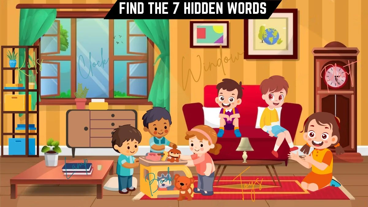 Puzzle IQ Test: Only 1 out of 9 can spot the 7 Hidden Words in this Children Playing Room Image in 10 Secs