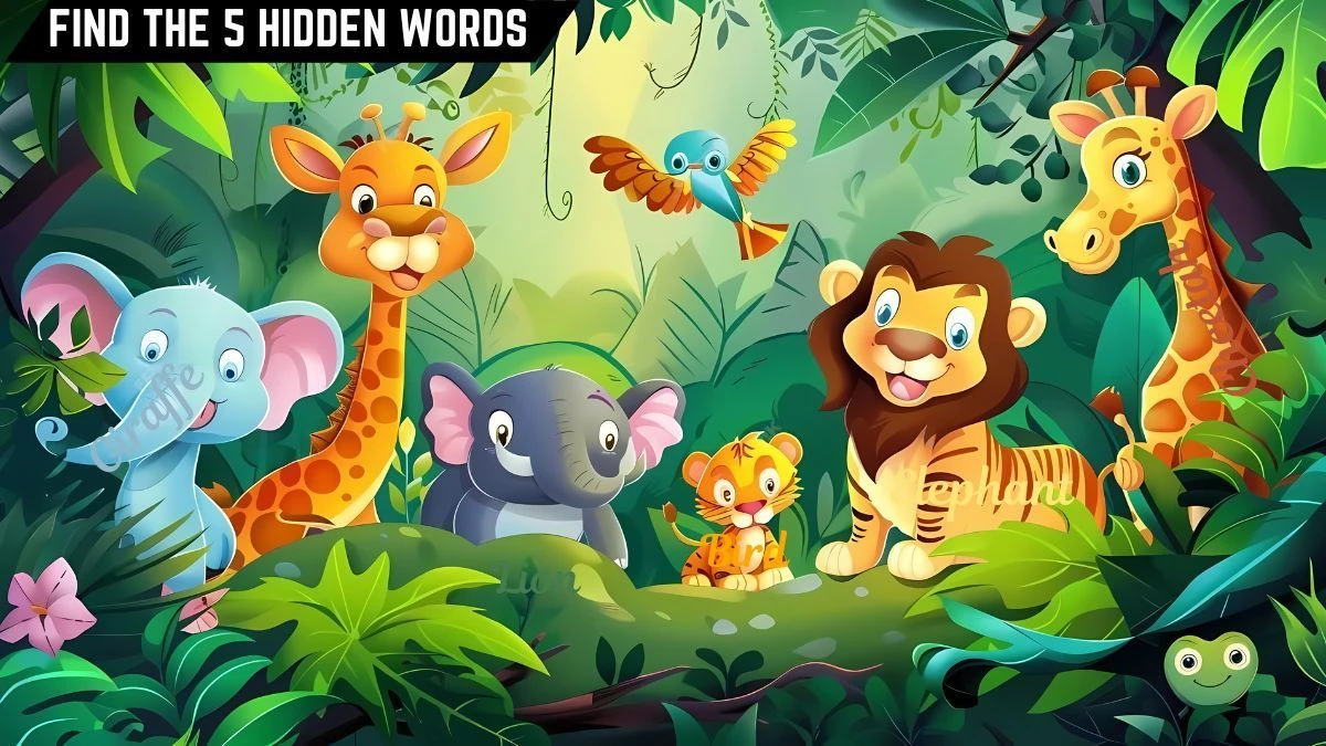 Puzzle IQ Test: Only 2 out of 10 Sharpest Mind Can Spot the 5 Hidden Words in this Jungle Image in 12 Secs