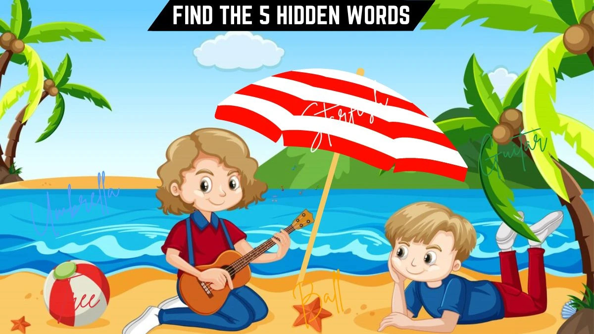 Puzzle IQ Test: Only 5 out of 10 can spot the 5 Hidden Words in this Beach Image in 7 Secs