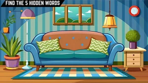 Puzzle IQ Test: Only 5 out of 10 Can Spot the 5 Hidden Words in this Living Room Image in 10 Secs