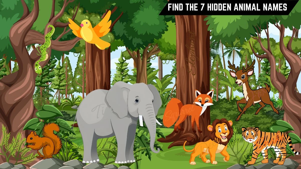 Puzzle IQ Test: Only high IQ individuals can Spot the 7 Hidden Animal Names in this Forest Image in 14 Secs