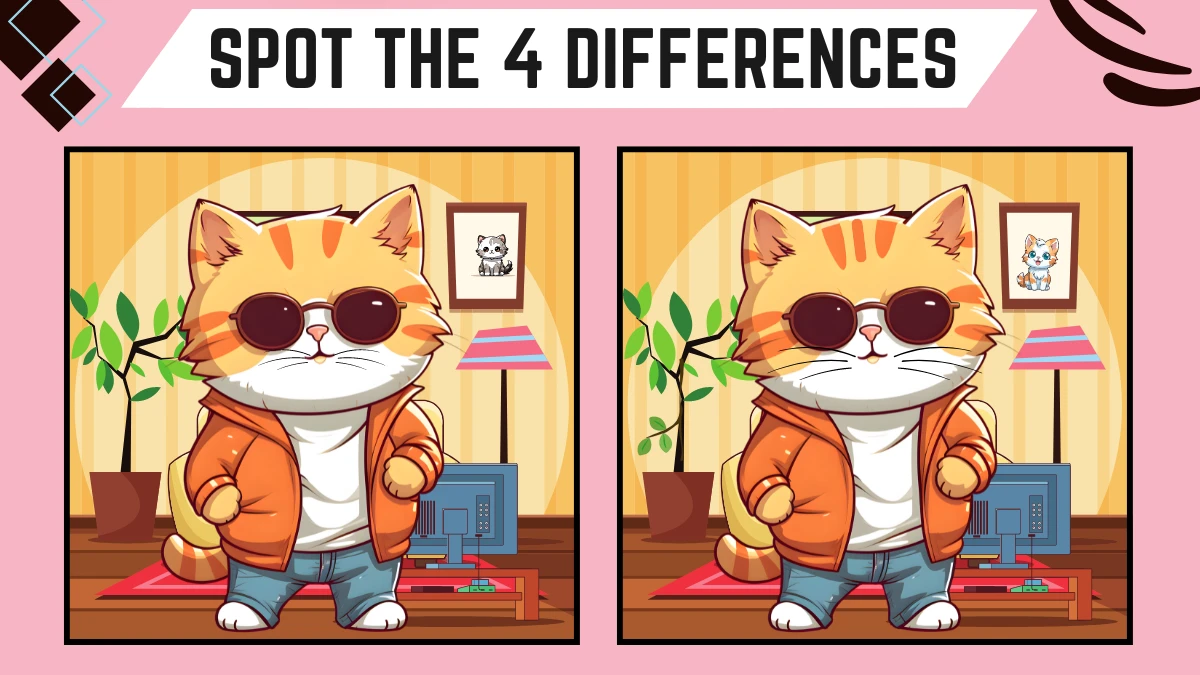 Spot the 4 Differences: Only People with Extra Sharp Eyes Can Spot the 4 Differences in this Cool Cat Image in 12 Secs