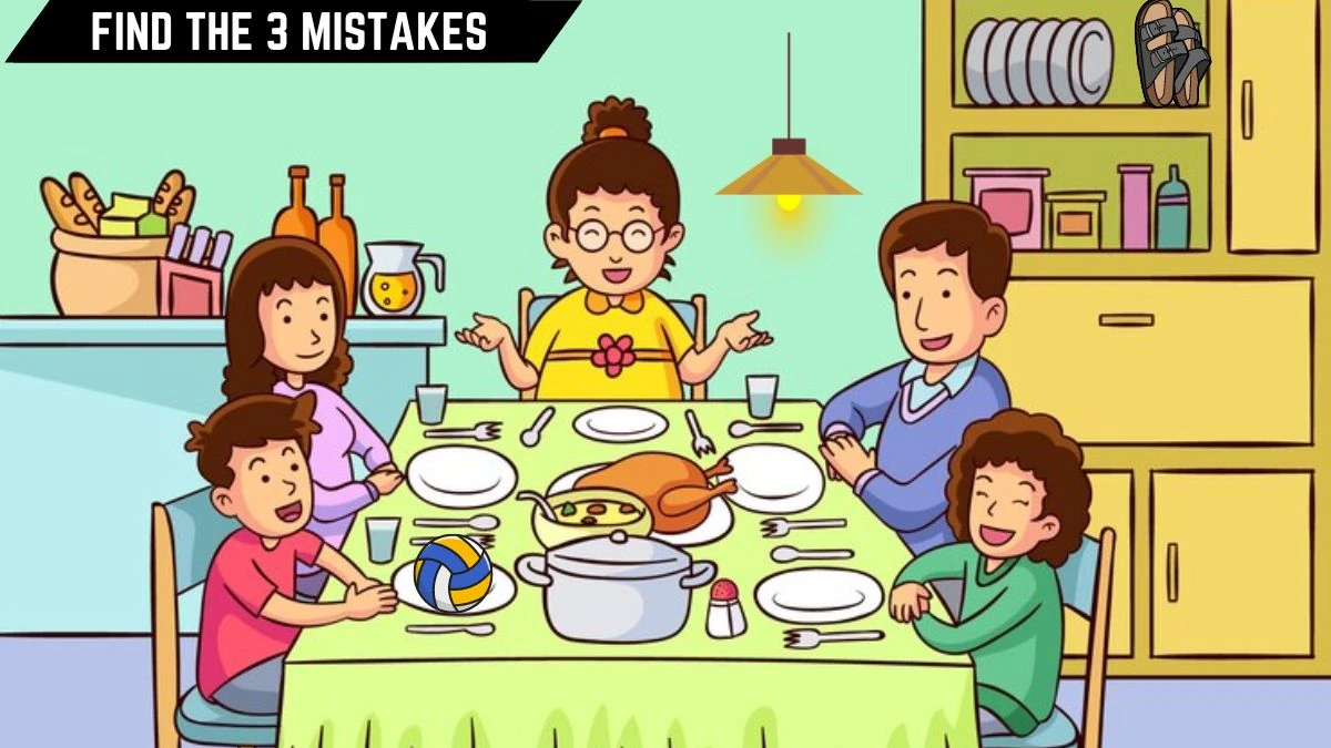 Spot the 3 Mistakes Picture Puzzle Eye Test: Only the True Detectives Can Spot the 3 Mistakes in this Family Dinner Image in 10 Secs