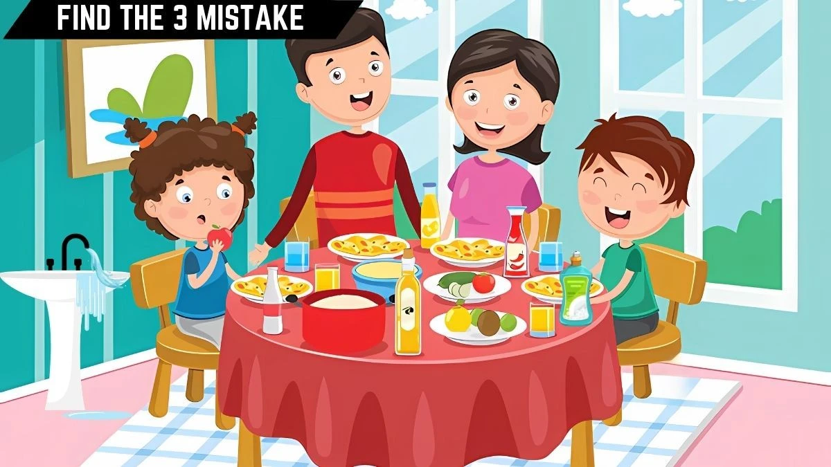 Spot the 3 Mistakes Picture Puzzle: Only Genius Can Spot the 3 Mistakes in this Family Dining Image in 15 Secs