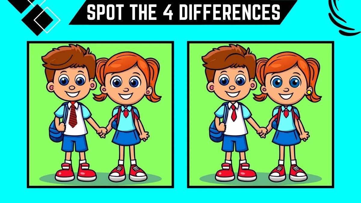 Spot the 4 Differences: Only the most Sharpest eyes Can Spot the 4 Differences in this School Students Image in 12 Secs| Picture Puzzle Game