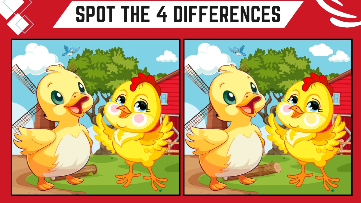Spot the Difference Game: Only 20/20 Vision Can Spot the 4 Differences in this Duck and Chick Image in 12 Secs