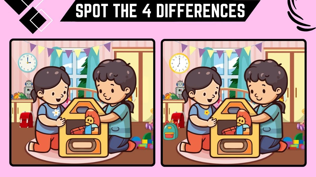 Spot the Difference Game: Only 50/50 Vision People Can Spot the 4 Differences in this Brother and Sister Playing Image in 12 Secs