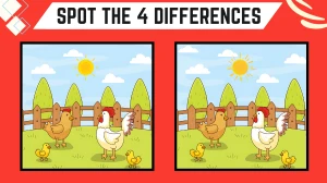 Spot the Difference Game: Only People with Eagle Eyes Can Spot the 4 Differences in this hen and Chick Image in 10 Secs