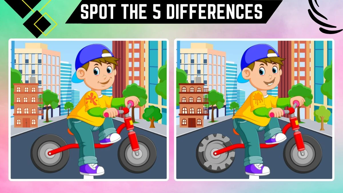 Spot the Difference Game: Only People with Eagle Eyes Can Spot the 5 Differences in this Boy Cycling Image in 14 Secs