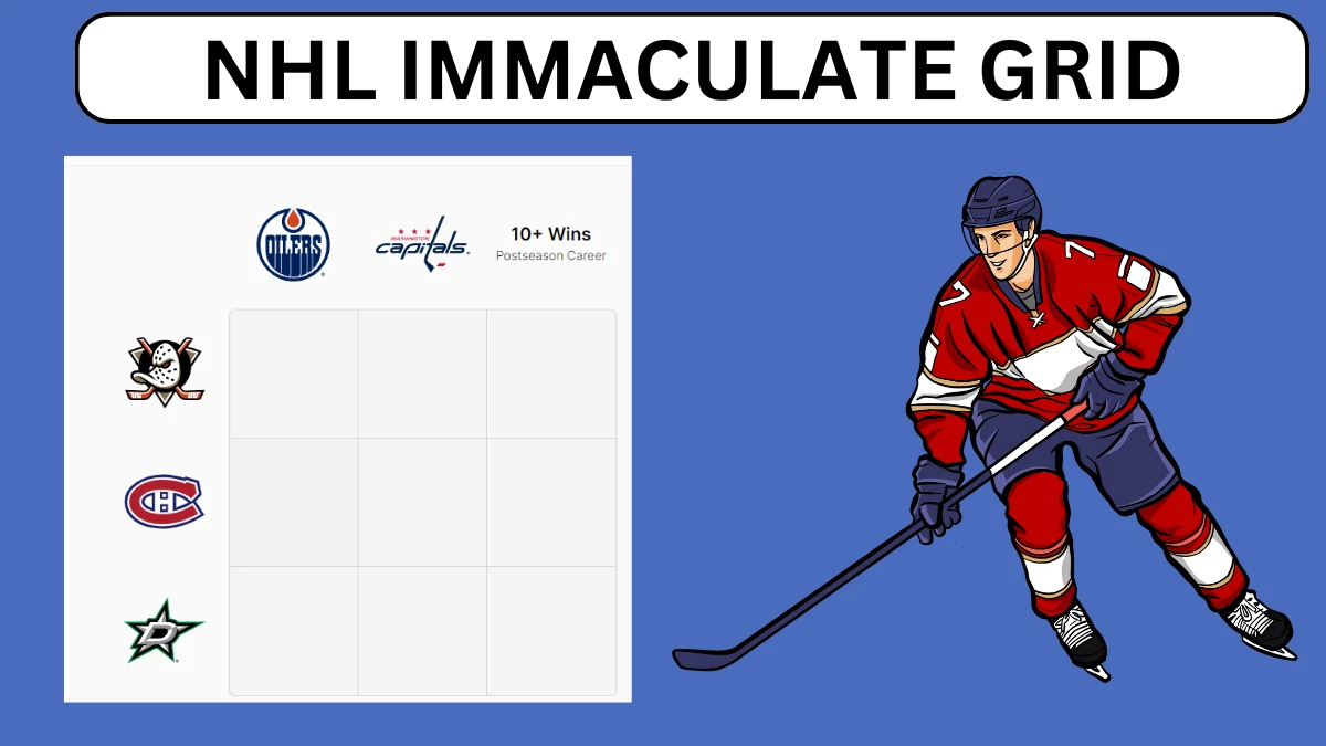 Which NHL player who played for the Anaheim Ducks has achieved 10 or more wins? NHL Immaculate Grid Answers for July 15 2024