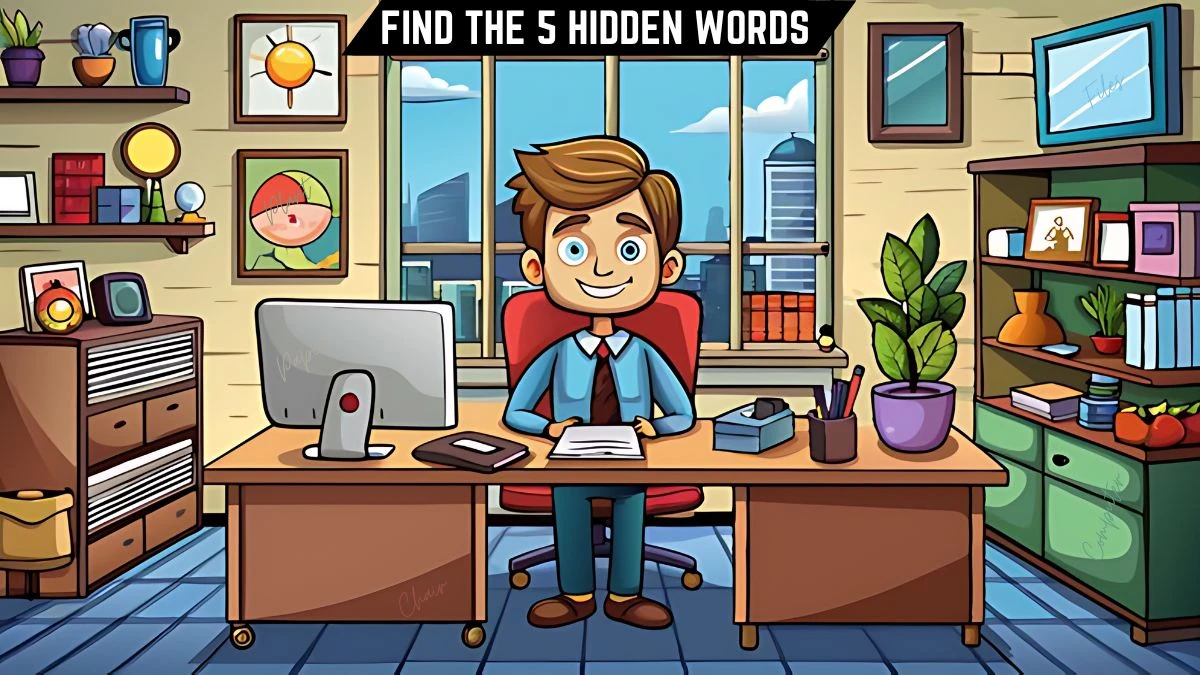 Genius IQ Test: Only a genius can spot the 5 hidden Words in this Office Image in 12 Secs