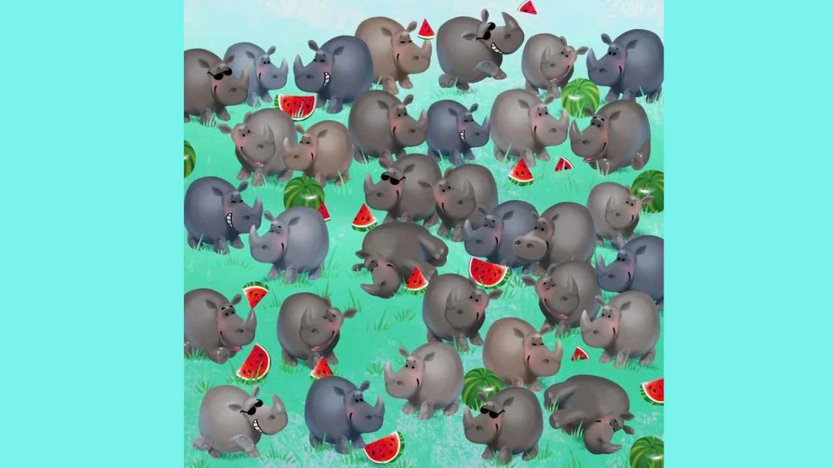 Optical Illusion Vision Test: Only Hawk Eyes Can Spot the hippo among these rhinos in 6 Secs