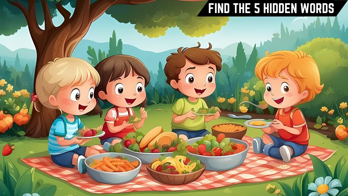 Picture Puzzle IQ Test: Only detective minds can spot the 5 Hidden Words in this Children's Picnic Image in 10 Secs