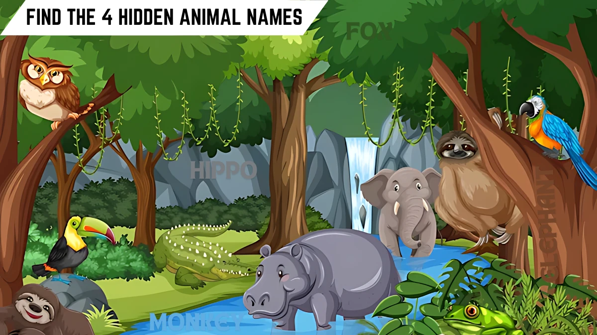 Puzzle IQ Test: Only 5 out of 10 can spot the 4 Hidden Animal Names in this Forest Image in 8 Secs