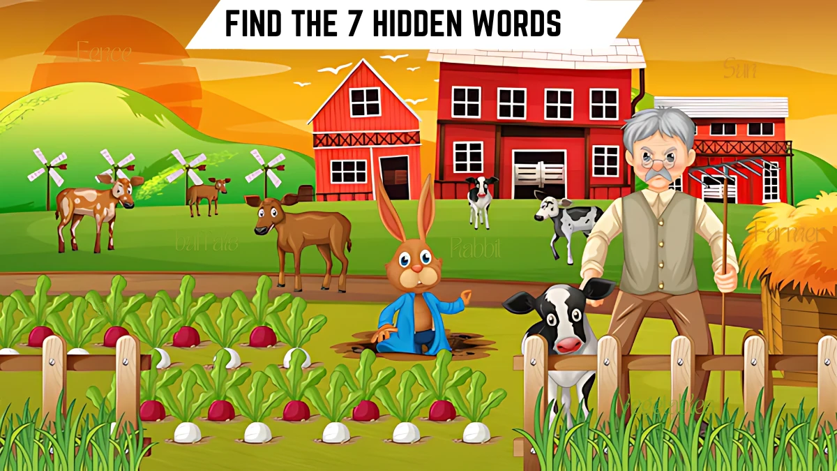 Puzzle IQ Test: Only Puzzle Champions Can Spot the 7 Hidden words in this Farm Image in 12 Secs