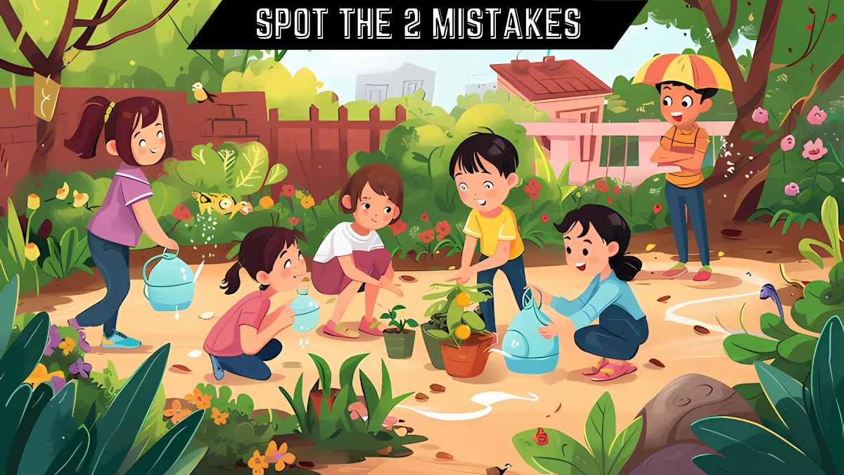 Spot the 2 Mistakes Picture Puzzle: Only a genius can spot the 2 Mistakes in this Kids Gardening Image in 10 Secs