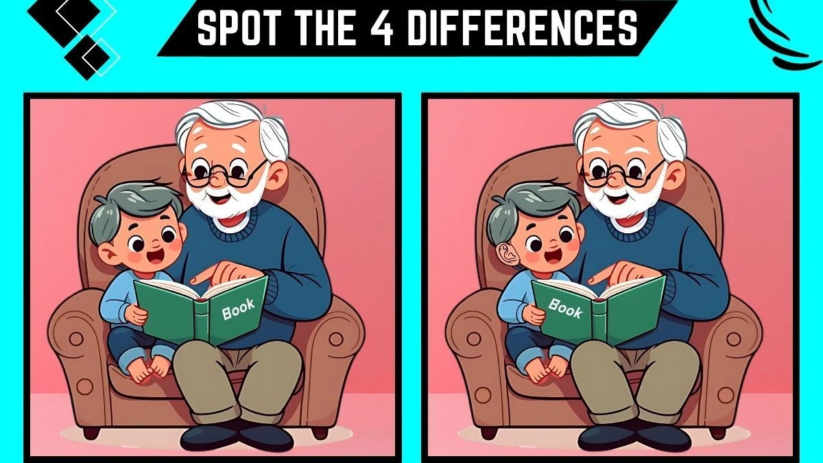 Spot the 4 Differences Picture Puzzle Game: Only People with 50/50 Vision Can Spot the 4 Differences in this Grandpa and his Grandson Image in 14 Secs